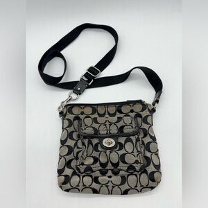 COACH Signature Canvas Shoulder Bag Turnlock Black Used